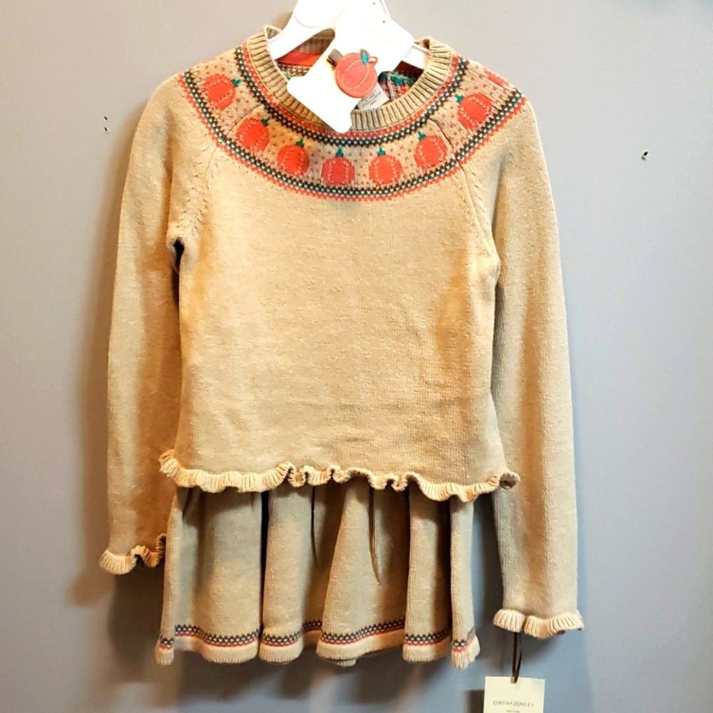 Cynthia Rowley NWT Pumpkin Sweater and Skirt Set with Hair Clip, Med.